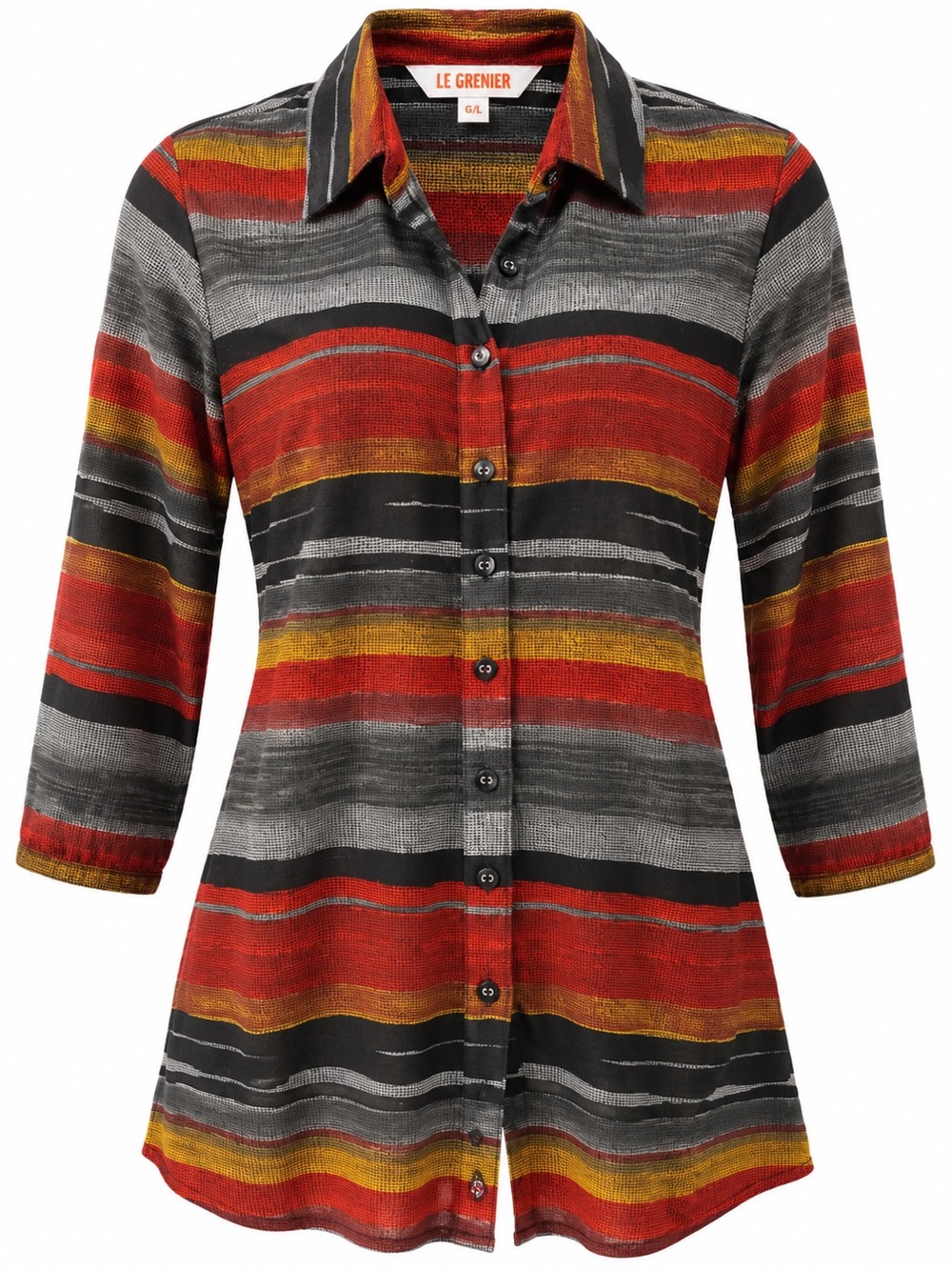 Le Grenier Multicolor Striped Button Front Tunic Shirt L